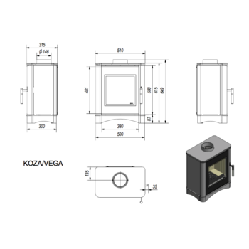 Печь камин кафельная Kratki Koza/Vega/150